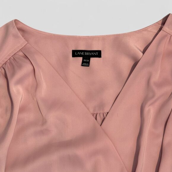 Lane Bryant Women's Satin Tunic High Low Satin Wrap Top Pink Waist Tie Sz 26/28 - Picture 8 of 9